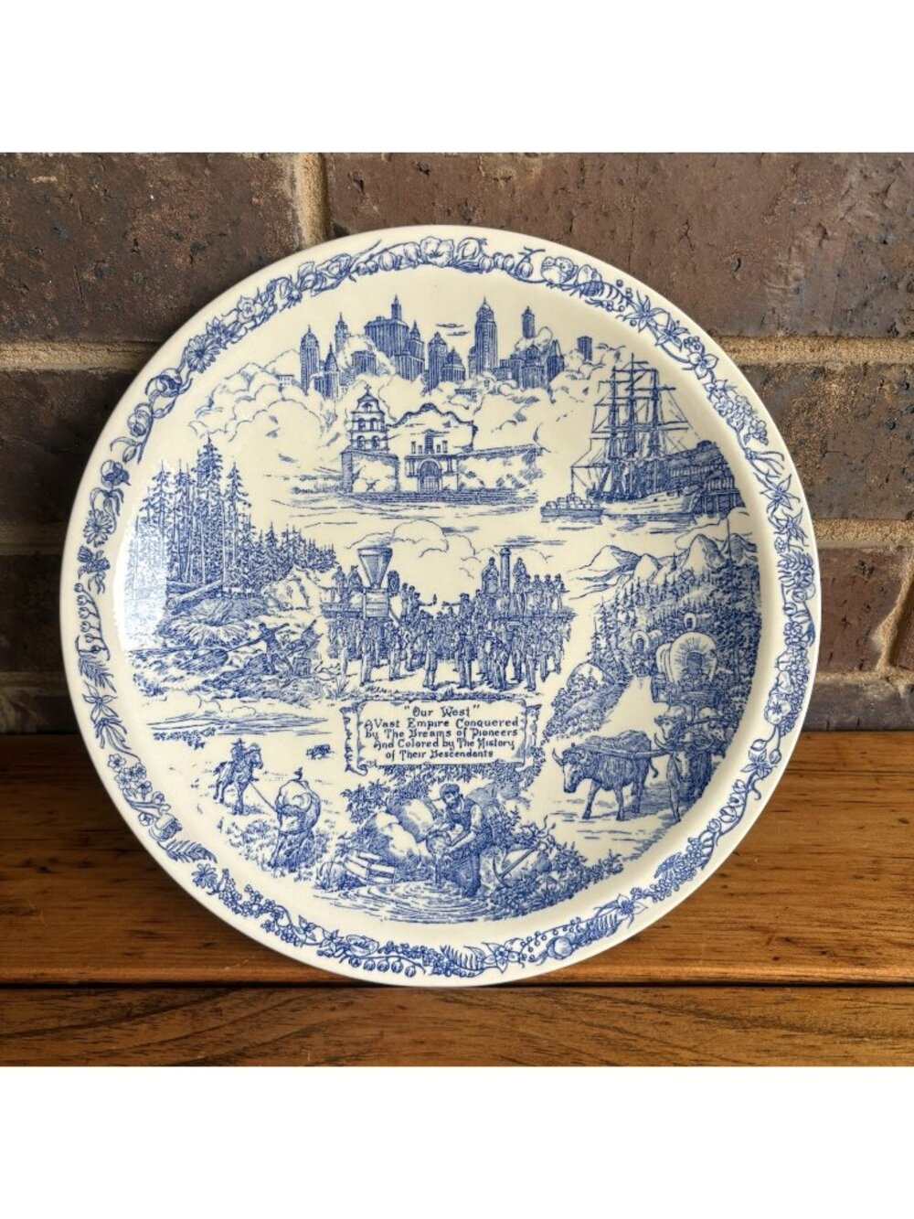 Vernon Kilns Our West Blue And White Collectors Plate Excellent Condition HTF